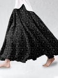 Comstylish Cherry Blossom Japanese Sashiko Art Linen Blend Flowy Wide Skirt