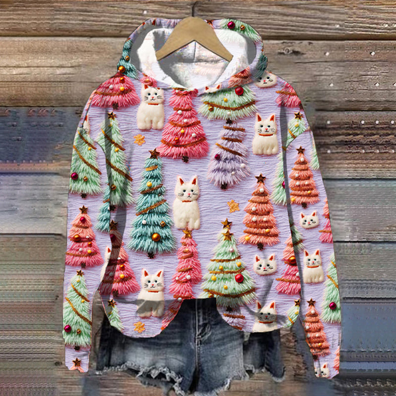 Christmas Tree Cat Print Casual elevenforest