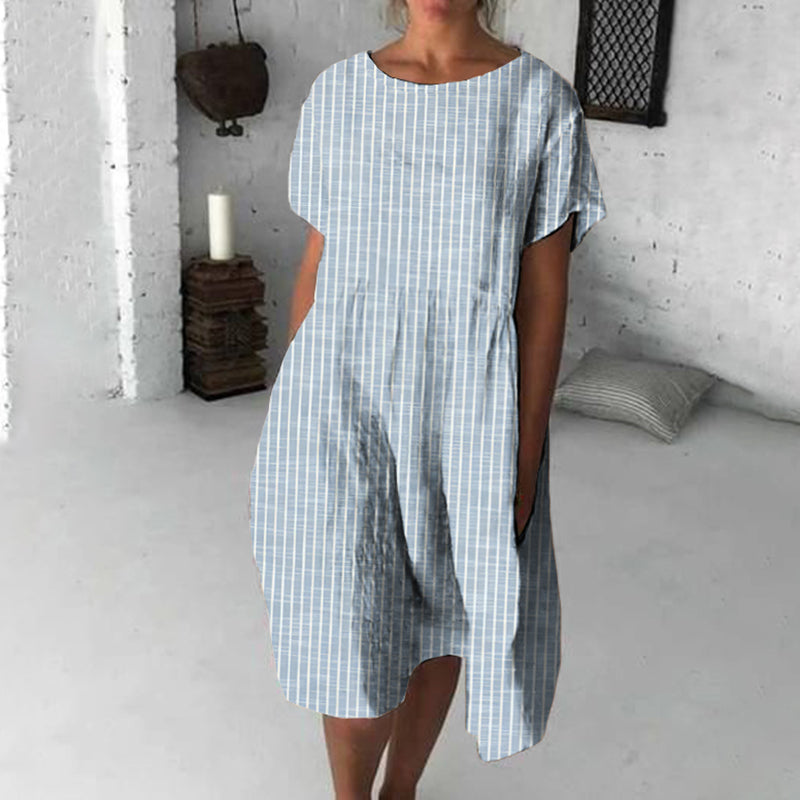 Comstylish Women Vintage Stripes Art Midi Dress