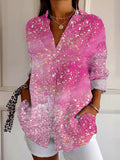 Comstylish Women's Casual Retro Art Pink Gradient Shirt