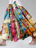 Colorful Boho Patchwork Flowy Linen Blend Wide Skirt artswardrobe