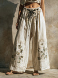 Women's Vintage Embroidery Art Comfy Linen Pant artswardrobe