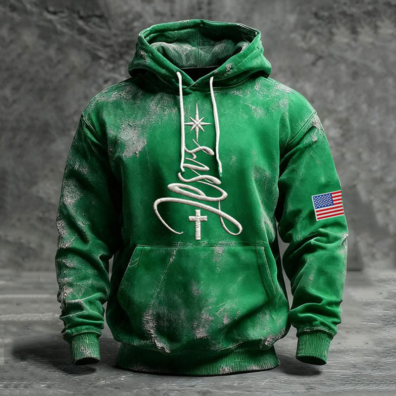 Comstylish Men's Retro Christmas Faith Pattern Casual Hoodie