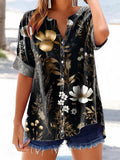 Women's Floral Pattern Art Print Cotton Linen Casual Shirt