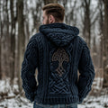Men's Vintage Tree Of Life Celtic Knot Art Jacquard Thick Warm Zip Hooded Sweater Cardigan artswardrobe