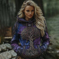 Women's Classic Viking Tree Of Life With Celtic Knot Art Gradient Comfort Hoodie artswardrobe