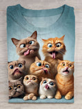 Funny Cat Art Print Short Sleeve Casual T-Shirt elevenforest