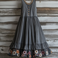 Women's Vintage Floral Embroidery Layered Dress artswardrobe