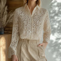 Elegant Lace Embroidery Art Long Sleeve Shirt artswardrobe
