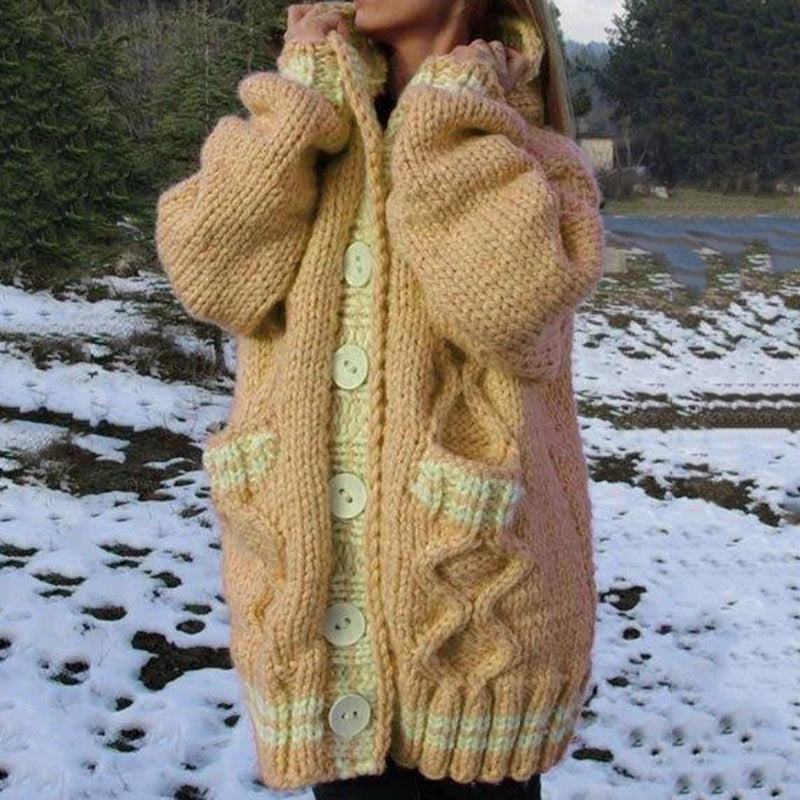Women's Thick Woven Pattern Pocket Button Sweater Cardigan artswardrobe
