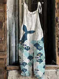Ocean Whale Tail Women's Linen Jumpsuit artswardrobe