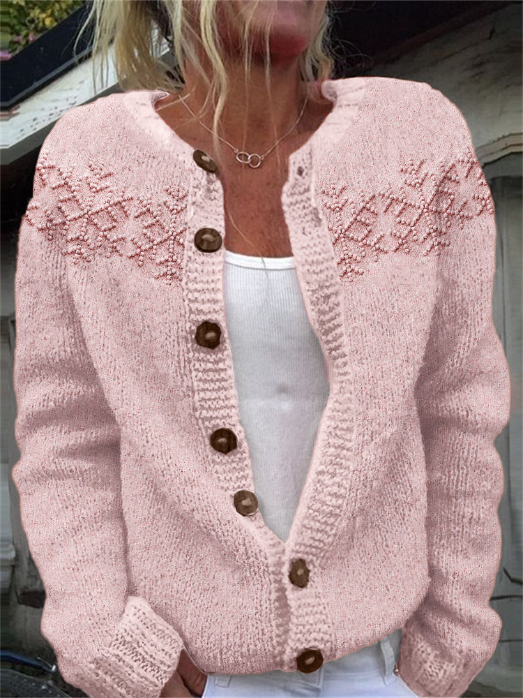Snowflakes Yoke Jacquard Cozy Knit Isle Cardigan elevenforest