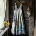 Vintage Floral Painting Art Linen Comfy Tank Dress artswardrobe