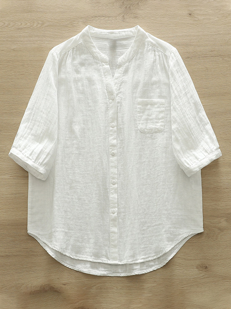 Women's Simple Solid Color Linen Blend Casual Shirt artswardrobe