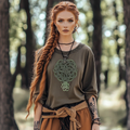 Women's Vintage Viking Tree Of Life Linen Crew Neck Shirt artswardrobe
