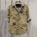 Comstylish Retro Floral Art Print Long Sleeve Cotton And Linen Shirt