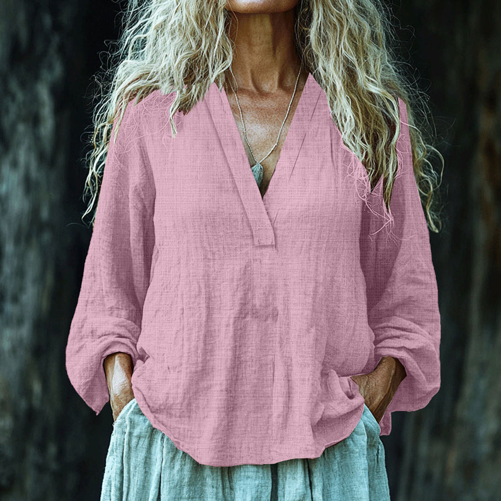 Vintage Elegant Art Linen V Neck Shirt artswardrobe