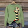 Comstylish Women's Vintage Christmas Santa Claus Print Crew Neck Long Sleeve Sweatshirt
