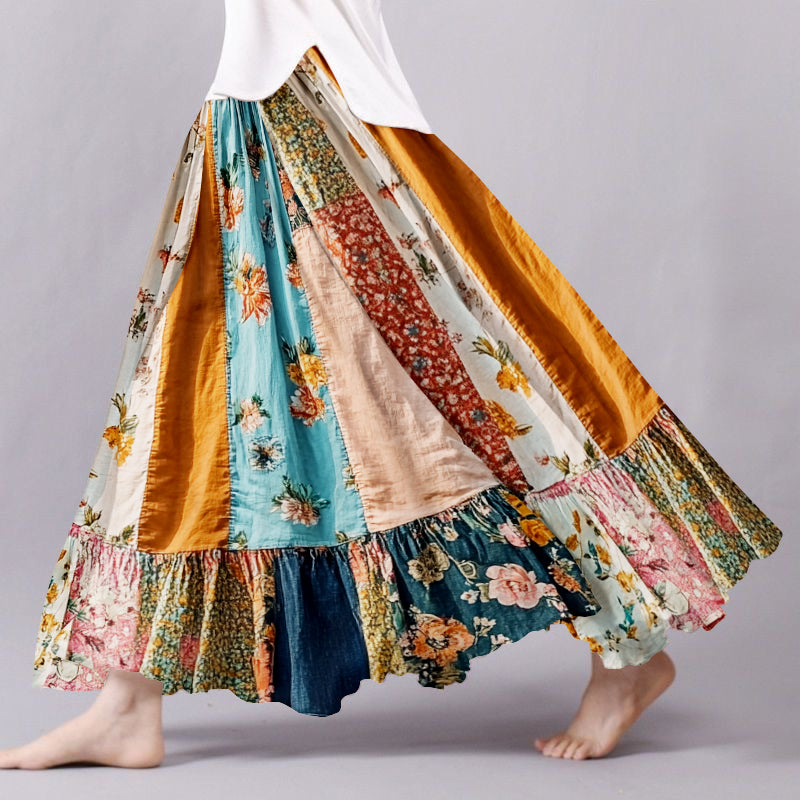Comstylish Women's Vintage Floral Patch Skirt