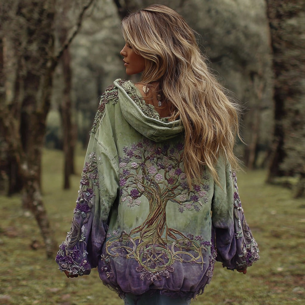 Women's Vintage Viking Tree Of Life Thermal Hoodie artswardrobe