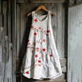 Comstylish Vintage Cherry Blossom Art Linen Blend Tank Dress