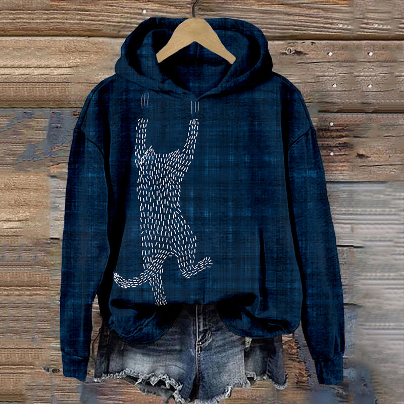 Comstylish Cute Sashiko Cat Japanese Art Comfy Hoodie