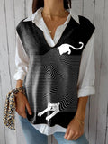 Women's Funny Cat  Art Print Versatile Knitted Vest