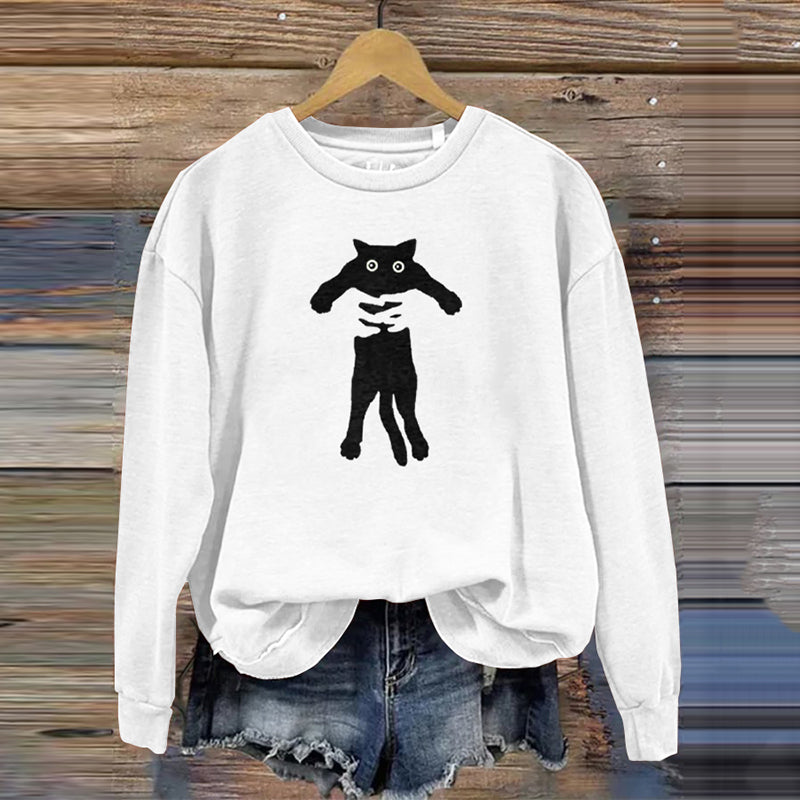 Comstylish Women's Hugging Black Cat Abstract Art Painting Sweatshirt