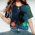 Comstylish Women's Abstract Creative Cute Black Cat Calling Art Print T-shirt
