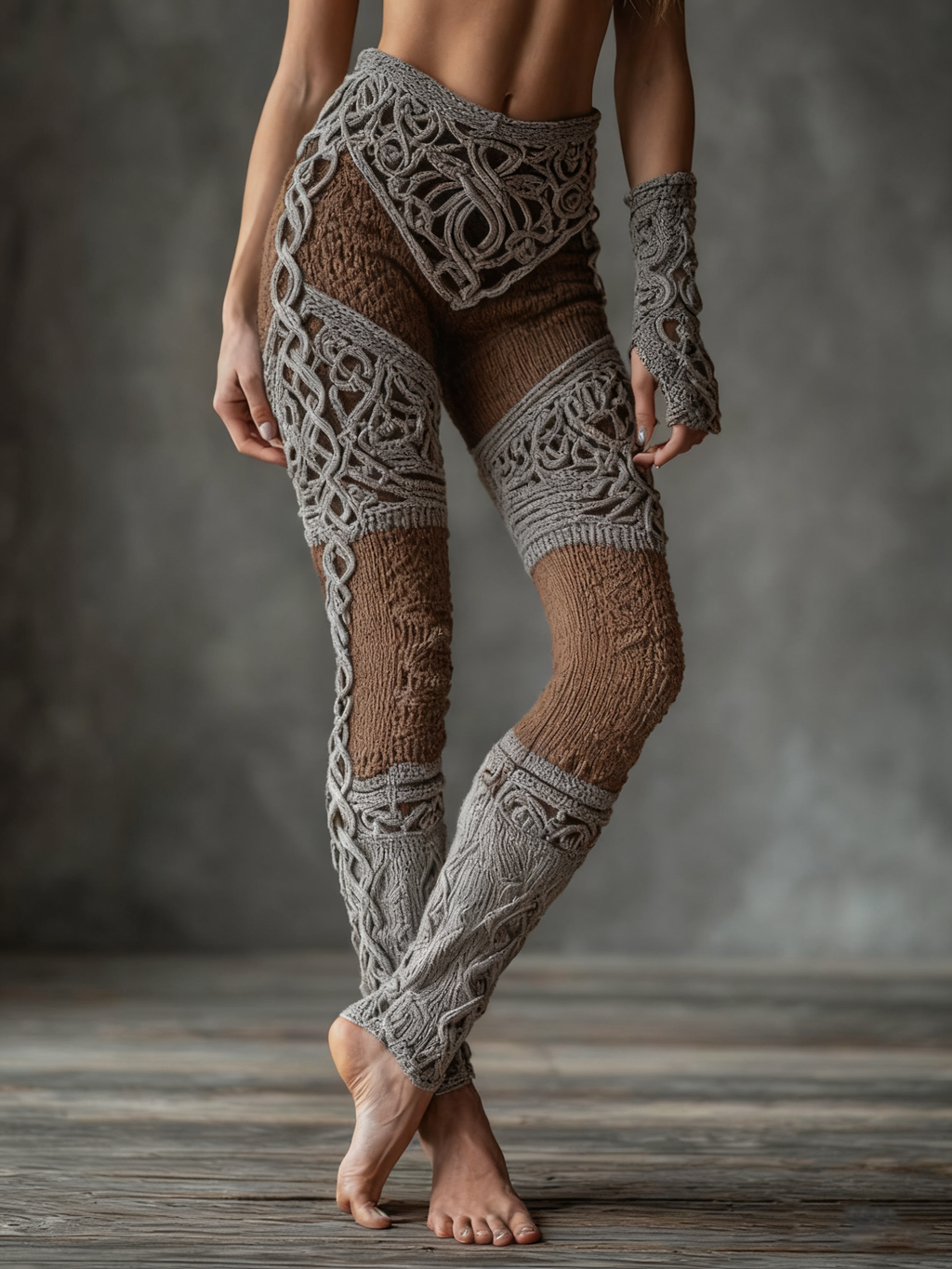 Vintage Viking Celtic Knot Art Knit Jacquard Cozy Leggings artswardrobe