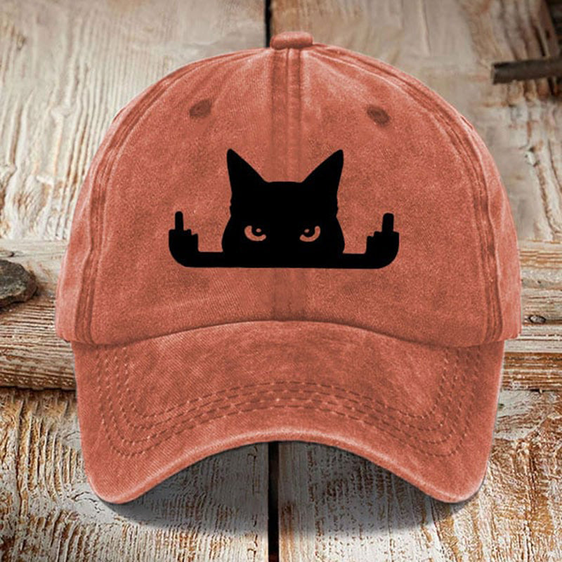 Japanese Art  Black Cat In Contempt Print Washed Sun Hat elevenforest