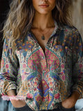 Ethnic Style Peacock Pattern Printed Women's Casual Long Sleeve Comfor