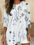 Women's Retro Botanical Floral Design Loose Long Sleeve Crew Neck Top