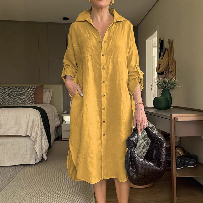 Casual Long Sleeve Linen Shirt Dress artswardrobe