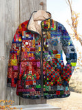 Women's Retro  Art Print Casual Quilted Cardigan