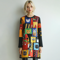 Pop Art Cat Patchwork Pattern Design Midi Dress elevenforest