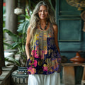 Comstylish Women's Vintage Floral Patch Cotton And Linen Vest