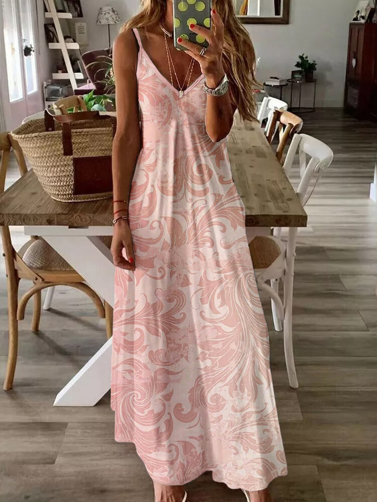 Vintage Floral Pattern Gradient Cami Maxi Dress artswardrobe
