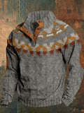 Men's Vintage Knitted Pattern Buttoned Cozy Sweatshirt elevenforest