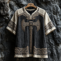 Men's Viking Runes Axe Celtic Patchwork Art Linen Shirt artswardrobe