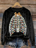 Comstylish Christmas Lights Tangled Skeleton Cozy Plush Sweatshirt
