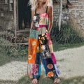 Women's Bohemian Floral Patchwork Linen Print Linen Jumpsuit artswardrobe