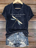 Women's Hippie Dragonfly Art Print V-neck Casual T-Shirt