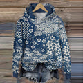 Comstylish Vintage Japanese Art Flower Print Casual Hoodie