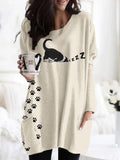 Comstylish Cute Sleeping Cat Embroidered Comfy Tunic