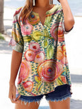Women's Vintage Floral Art Print Casual Cotton And Linen Shirt