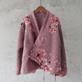 Comstylish Vintage Japanese Cherry Blossom Art Pattern Plush Kimono Cardigan