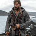 Men's Viking Tribal Wings Celtic Knit Cozy Hooded Jacket elevenforest