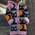 Vintage Cute Black Cats Pattern Cozy Hooded Cardigan elevenforest