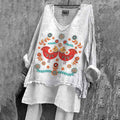 Women's Vintage Floral And Bird Art Embroidery Cotton And Linen Shirt artswardrobe